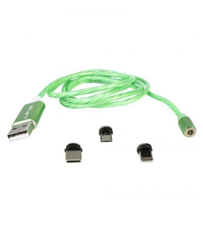 cablu 1m 3in1 usb type c iphone micro usb iluminat led verde 1