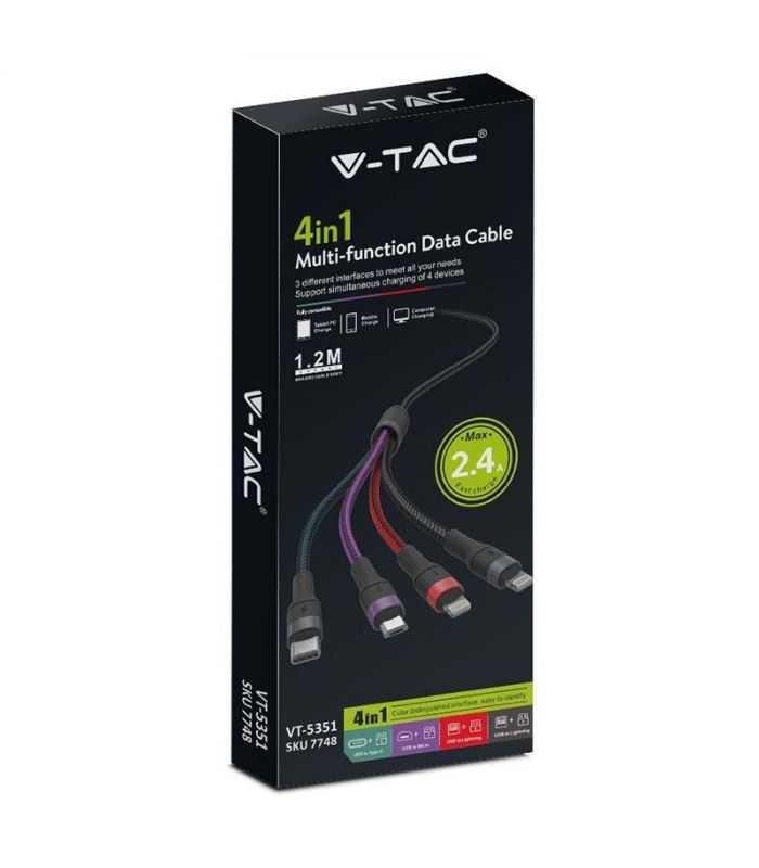 Cablu 4in1 Usb Type C Micro Usb Lightning Usb 24a 12m V Tac Sku 7748