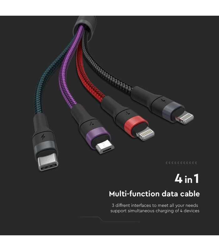 Cablu 4in1 Usb Type C Micro Usb Lightning Usb 24a 12m V Tac Sku 7748