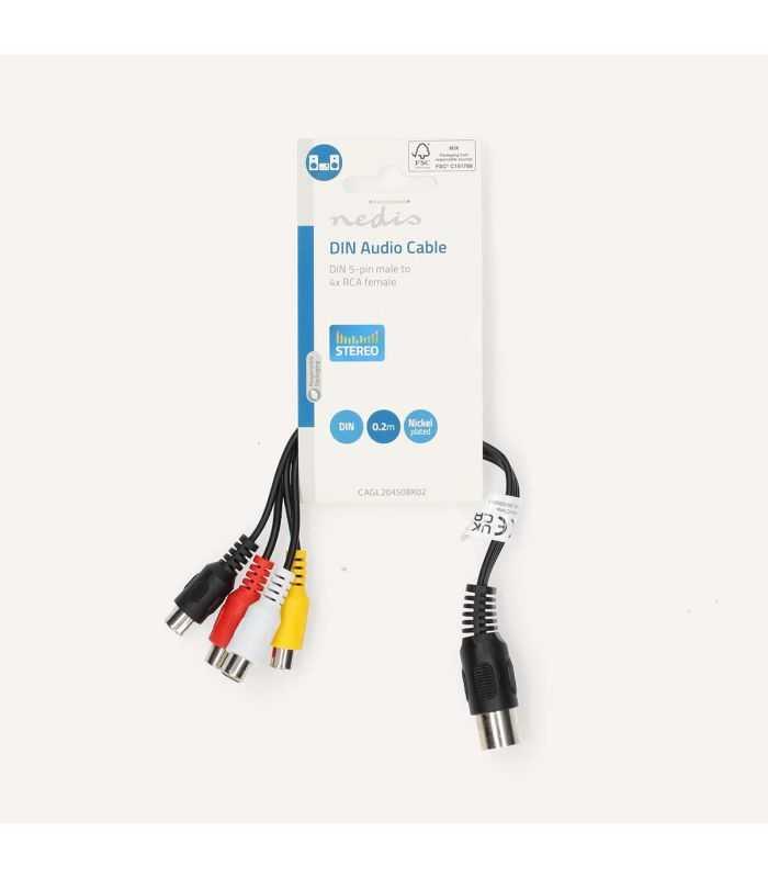 Cablu Adaptor Audio Din 5pin Tata 4x Rca Mama 02m Negru Nedis Cagl20450bk02