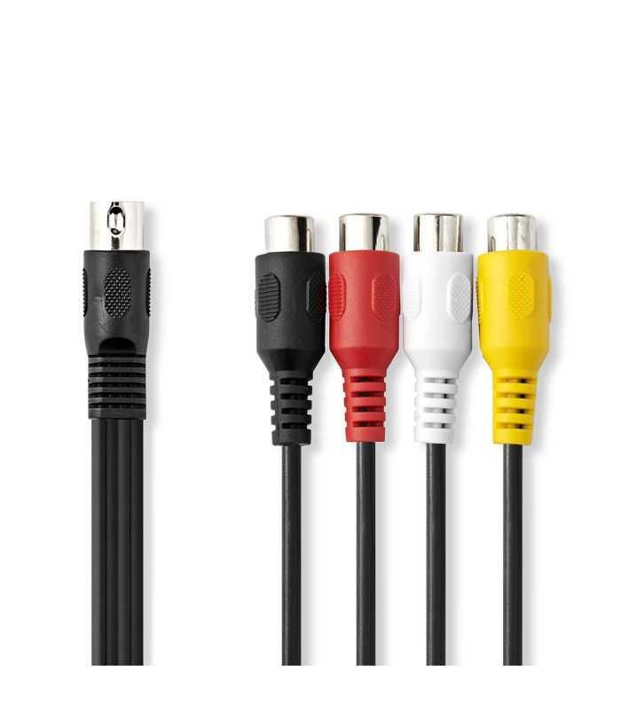 Cablu adaptor audio DIN 5pin tata - 4x RCA mama 0.2m negru Nedis CAGL20450BK02