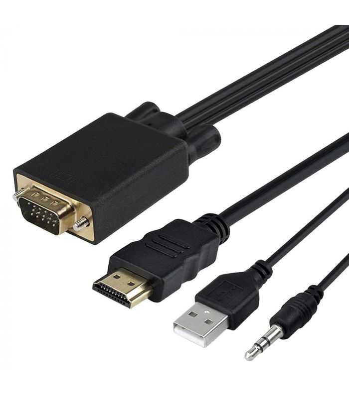 Cablu adaptor convertor VGA tata + audio JACK 3.5 mm tata la HDMI tata 1.8m alimentare prin USB 4 Cablu Adaptor Convertor Vga Tata Audio Jack 35 Mm Tata La Hdmi Tata 18m Alimentare Prin Usb