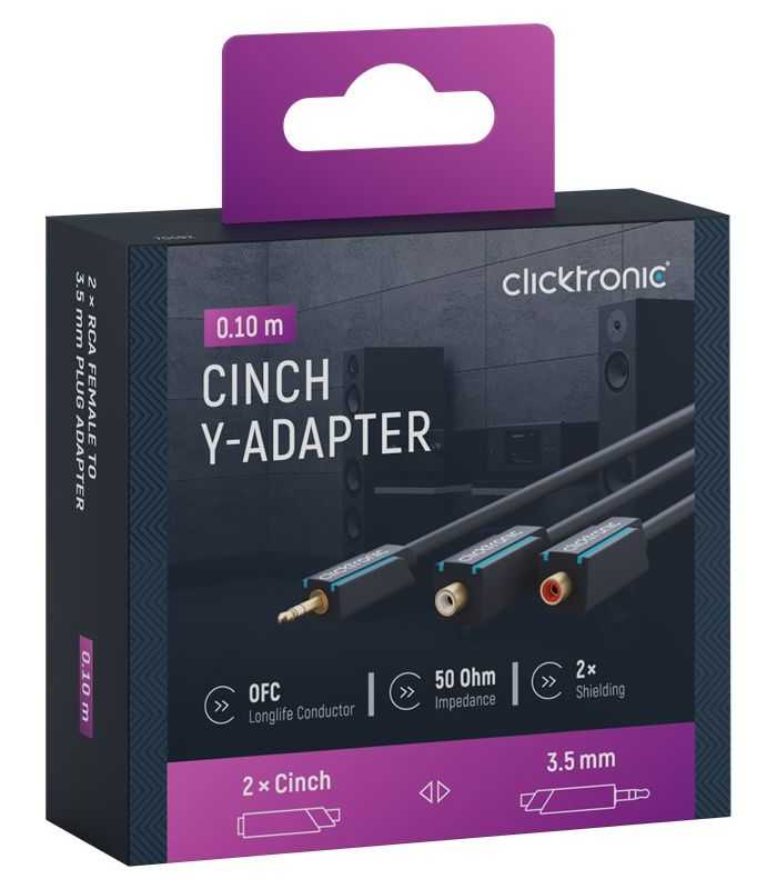Cablu adaptor Profesional Jack 3.5 mm tata - 2x RCA mama OFC cupru 10cm dublu ecranat aurit Clicktronic 70492