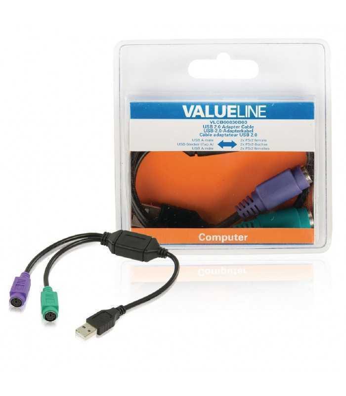 Cablu adaptor USB A 2.0 tata - 2x PS2 mama 0.3m VALUELINE