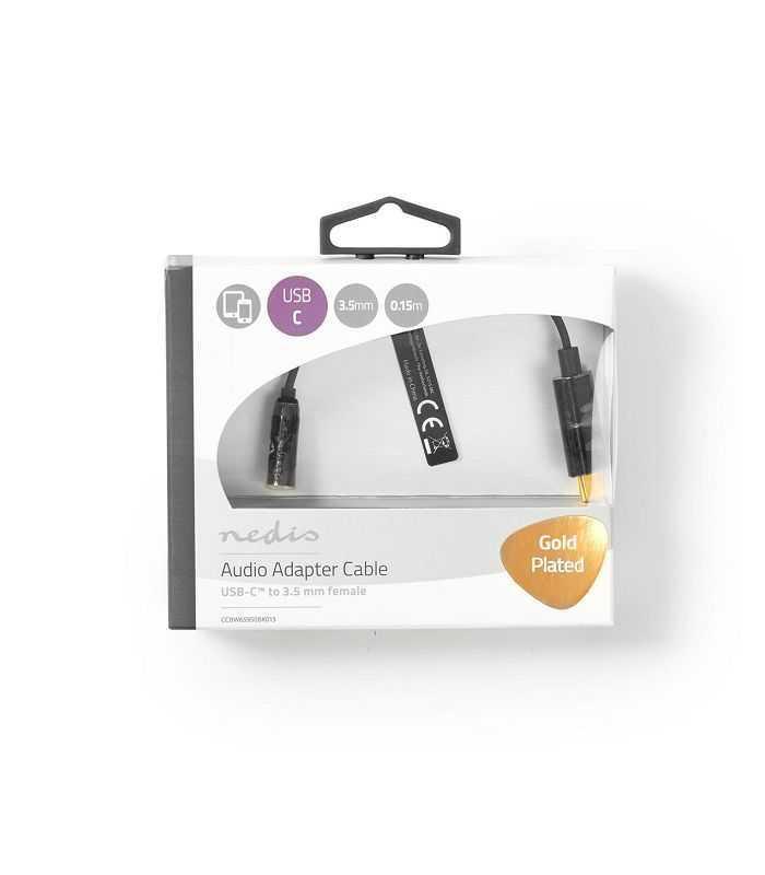 Cablu Adaptor Usb Type C Tata Jack 35 Mm Mama 15cm Aurit Negru Nedis