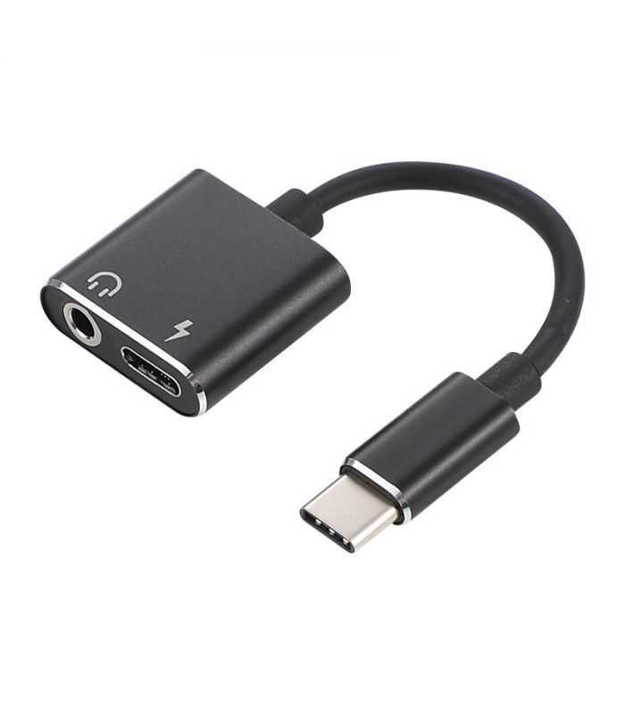 Cablu adaptor USB Type C tata - Jack 3.5 mm mama STEREO si USB Type C mama 7cm Well
