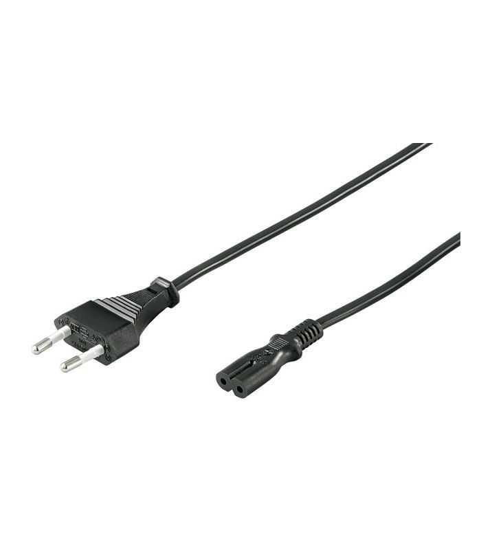 Cablu alimentare 1m Euro tata la 2 pini mama negru H03VVH2-F2G 0.75mm 2.5A 250V