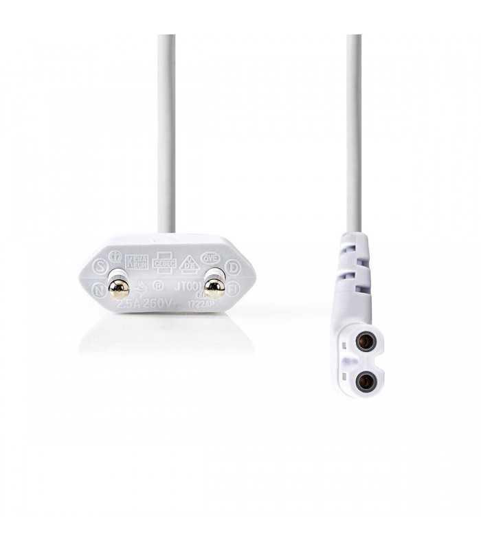 cablu alimentare euro tata 2 pini iec 320 c7 cotit 2m alb nedis 1