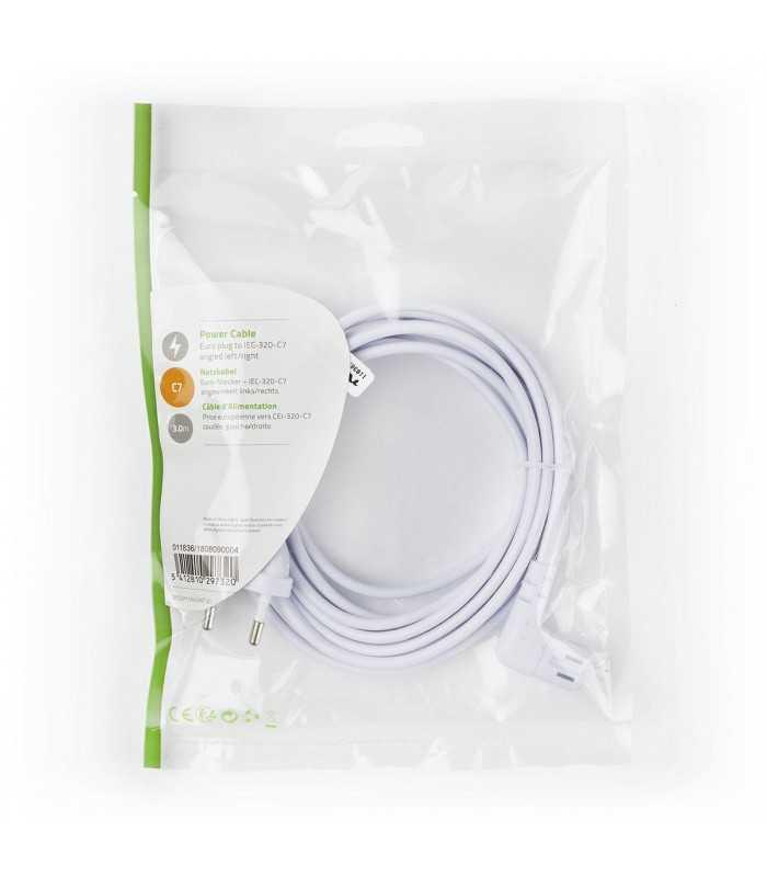 cablu alimentare euro tata 2 pini iec 320 c7 cotit 3m alb nedis 2