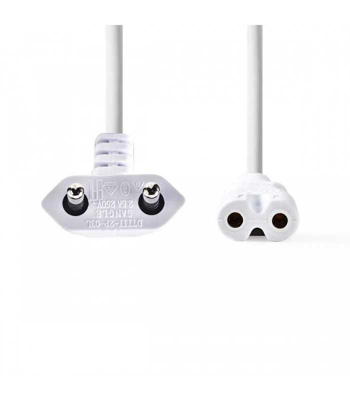 cablu alimentare euro tata cotit 2 pini iec 320 c7 2m alb nedis 1