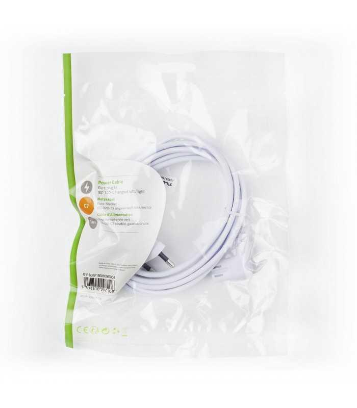 cablu alimentare euro tata cotit 2 pini iec 320 c7 cotit 2m alb nedis 2