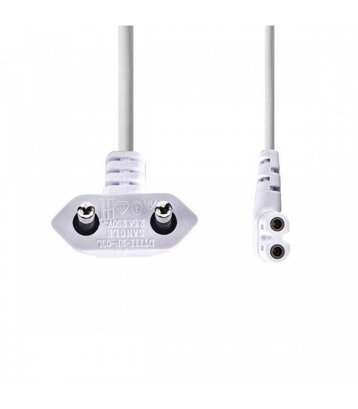 cablu alimentare euro tata cotit 2 pini iec 320 c7 cotit 3m alb nedis 1