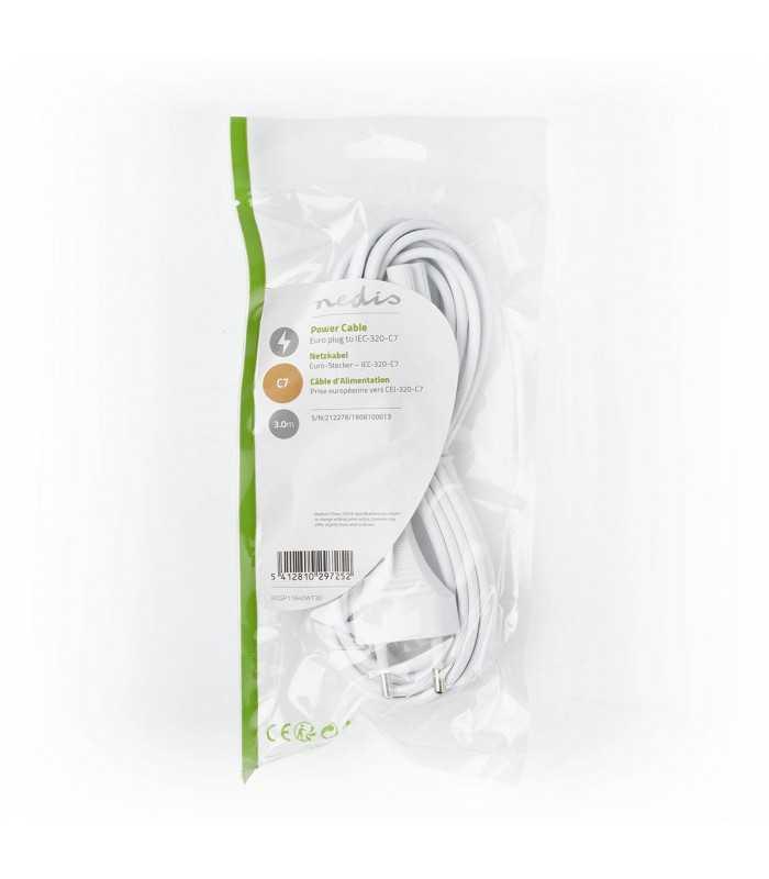 cablu alimentare euro tata iec 320 c7 3m alb nedis 2