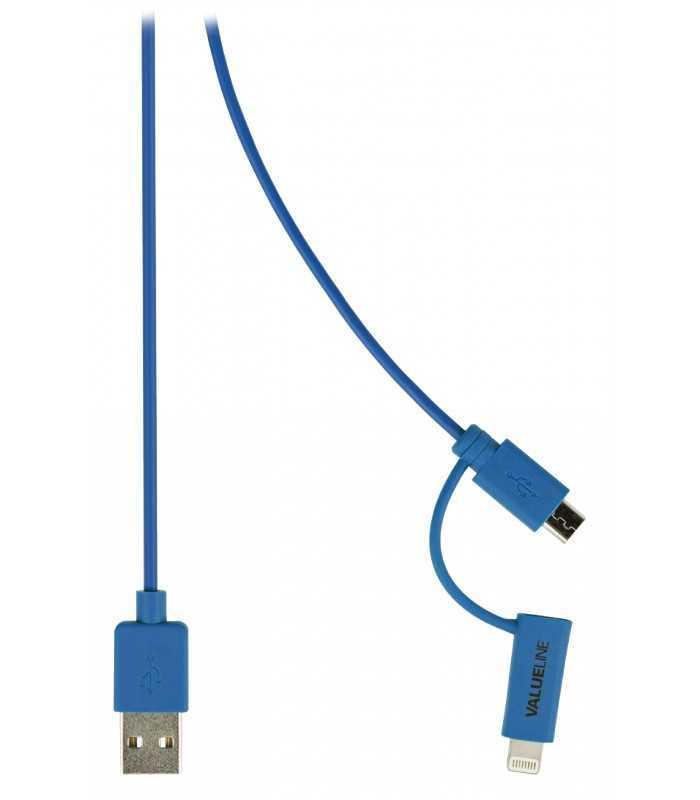 Cablu alimentare si sincronizare albastru USB 2.0 A tata - micro B tata cu adaptor lightning 1m cupru Valueline
