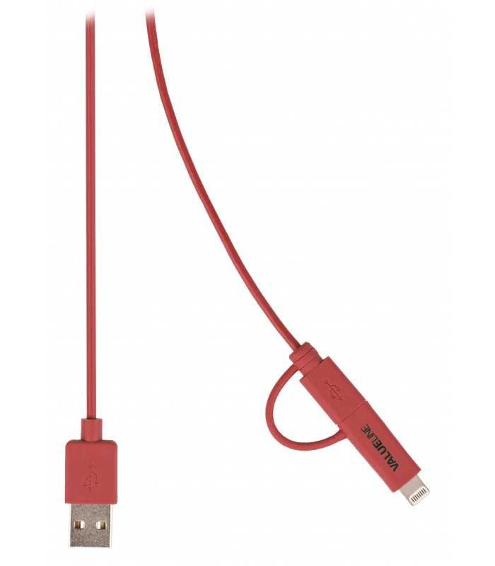 cablu alimentare si sincronizare rosu usb 20 a tata micro b tata cu adaptor lightning 1m cupru valueline 1