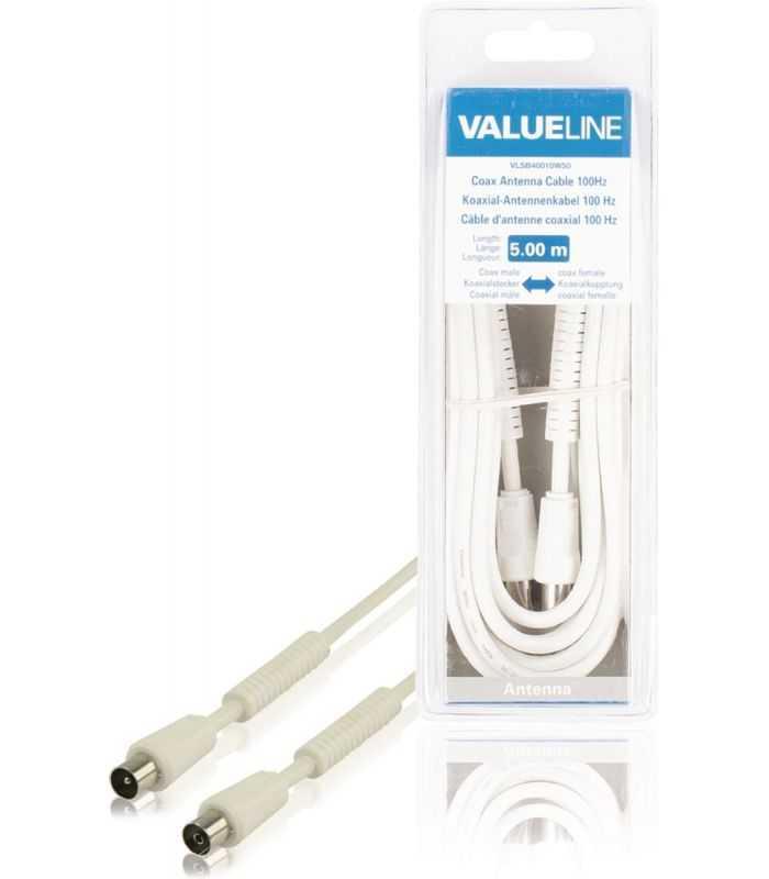 Cablu antena coaxial 100dB coaxial tata - coaxial mama 5m alb Valueline