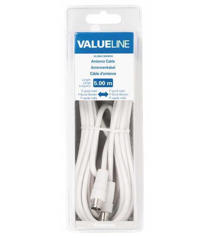 cablu antena f tata fara filetare f tata fara filetare alb 5m valueline 3