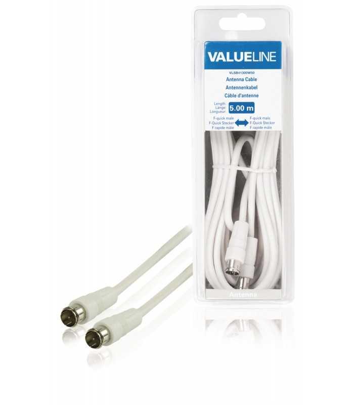 Cablu antena F tata fara filetare - F tata fara filetare alb 5m VALUELINE