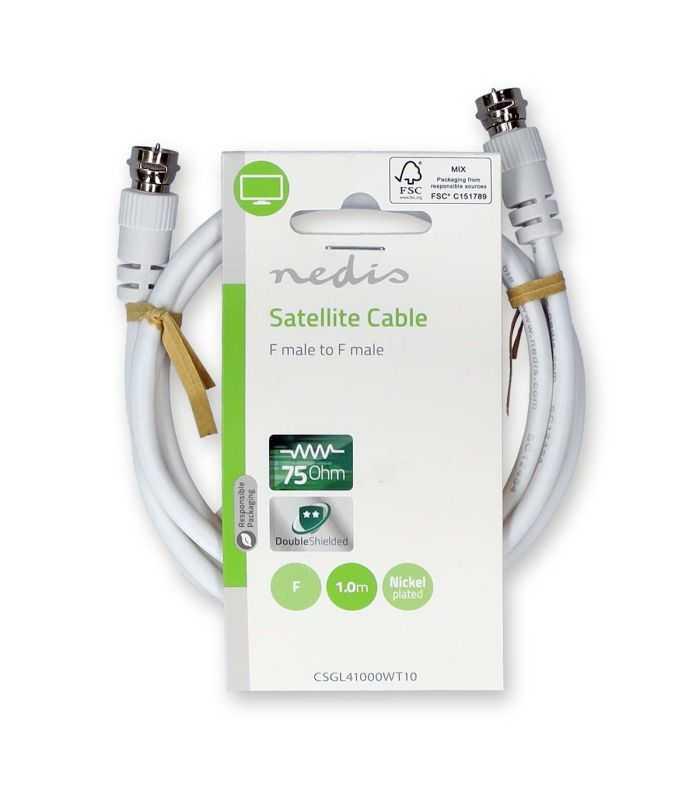 Cablu Antena Si Satelit F Tata F Tata 1m Dublu Ecranat Alb Nedis Csgl41000wt10