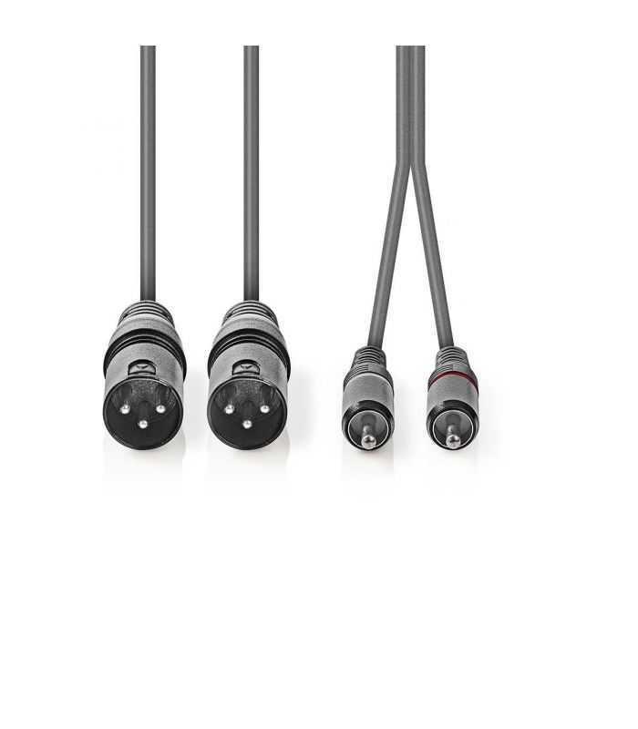 cablu audio 2x xlr 3 pini tata 2x rca tata 3m gri nedis 1