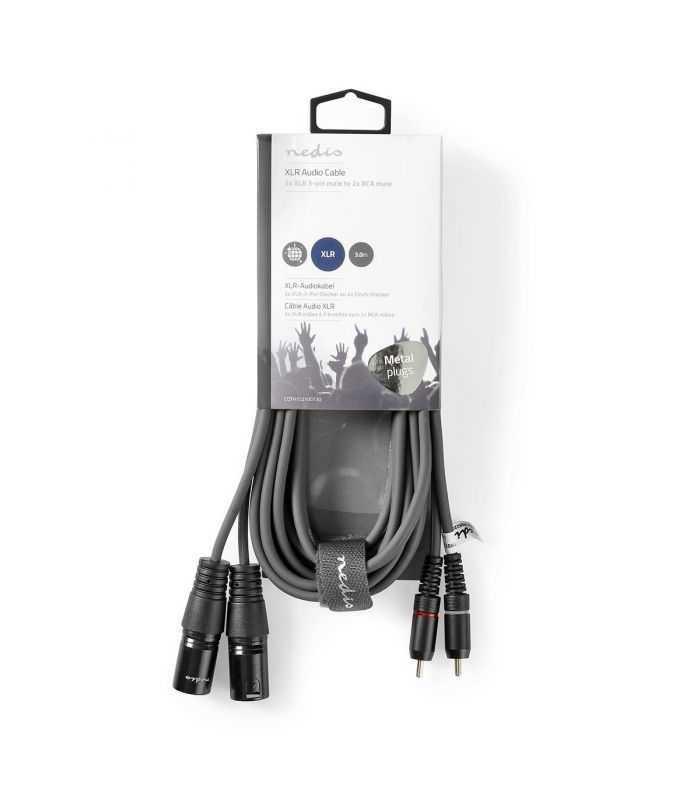 cablu audio 2x xlr 3 pini tata 2x rca tata 3m gri nedis 2