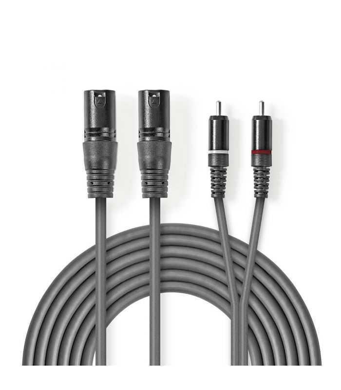 Cablu audio 2x XLR 3-Pini tata - 2x RCA tata 3m gri Nedis