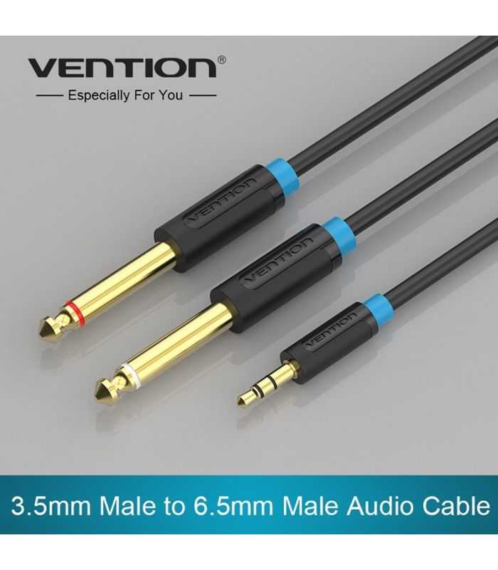 Cablu Audio 5m 4mm Jack 35 Mm 3pin Mufa Tata 2x Jack 63 Mm Mufa Tata Cupru Aurit Negru Pvc Vention Bacbj