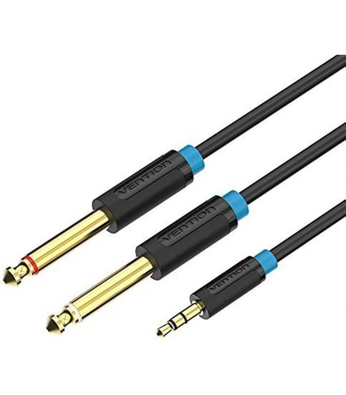 Cablu audio 5m 4mm Jack 3.5 mm 3pin mufa tata - 2x Jack 6.3 mm mufa tata cupru aurit negru PVC VENTION BACBJ