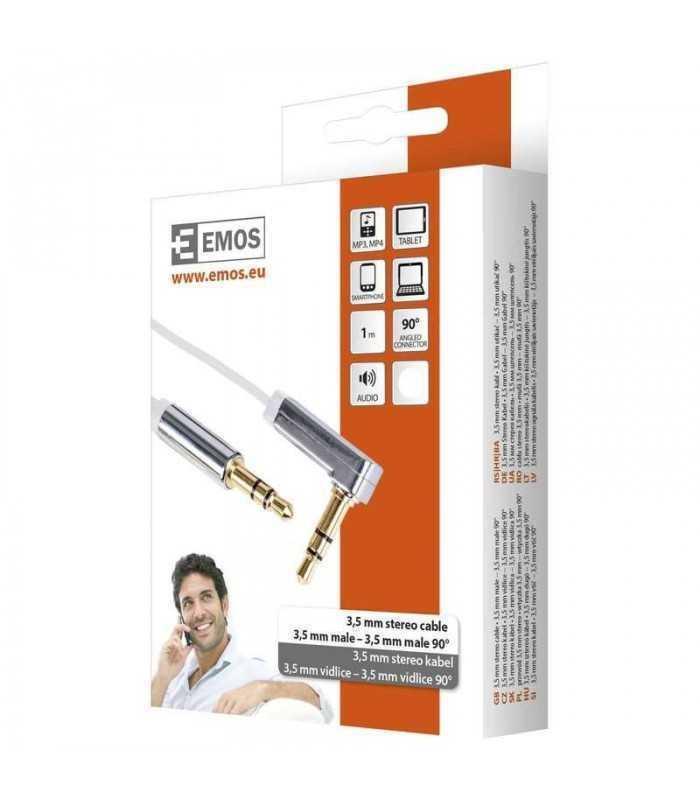 cablu audio auxiliar 1m jack 35 mm tata tata la 90 grade alb emos 1