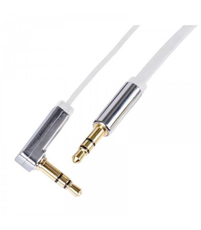 Cablu audio auxiliar 1m JACK 3.5 mm tata-tata la 90 grade alb Emos