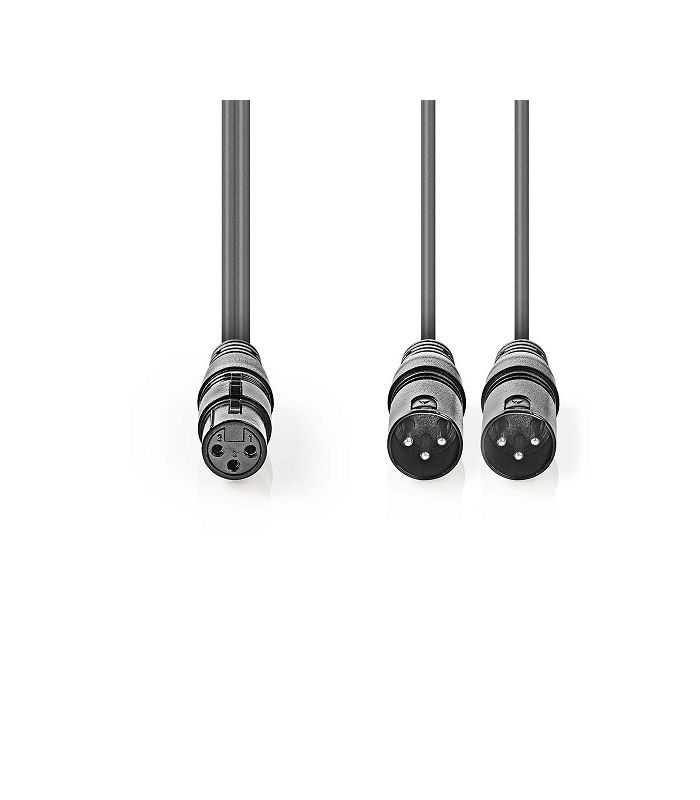 cablu audio balansat stereo 2x xlr 3 pini tata xlr 3 pini mama 15m gri nedis 1