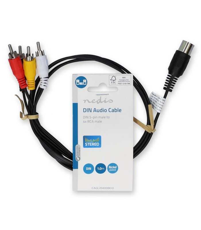 Cablu Audio Din 5pin Tata 4x Rca Tata 1m Nedis Cagl20400bk10