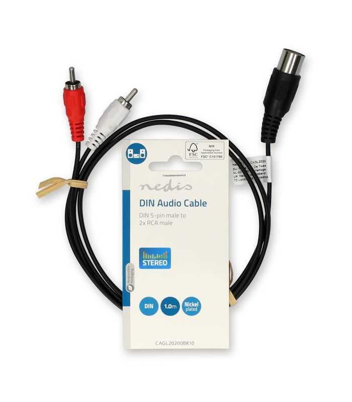 Cablu Audio Din 5pini Tata 2x Rca Tata 1m Nedis Cagl20200bk10