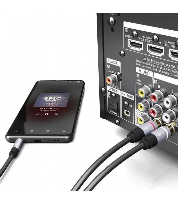 cablu audio jack 35 mm stereo tata 2x rca tata 3m dublu ecranat goobay plus 1