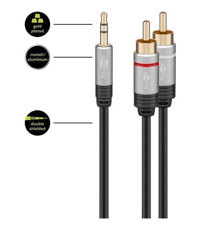 cablu audio jack 35 mm stereo tata 2x rca tata 3m dublu ecranat goobay plus 2