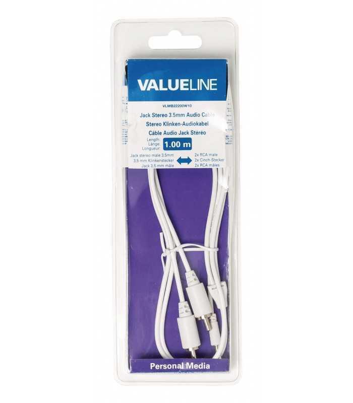 cablu audio jack stereo 35 mm tata 2x rca tata 1m alb valueline 3