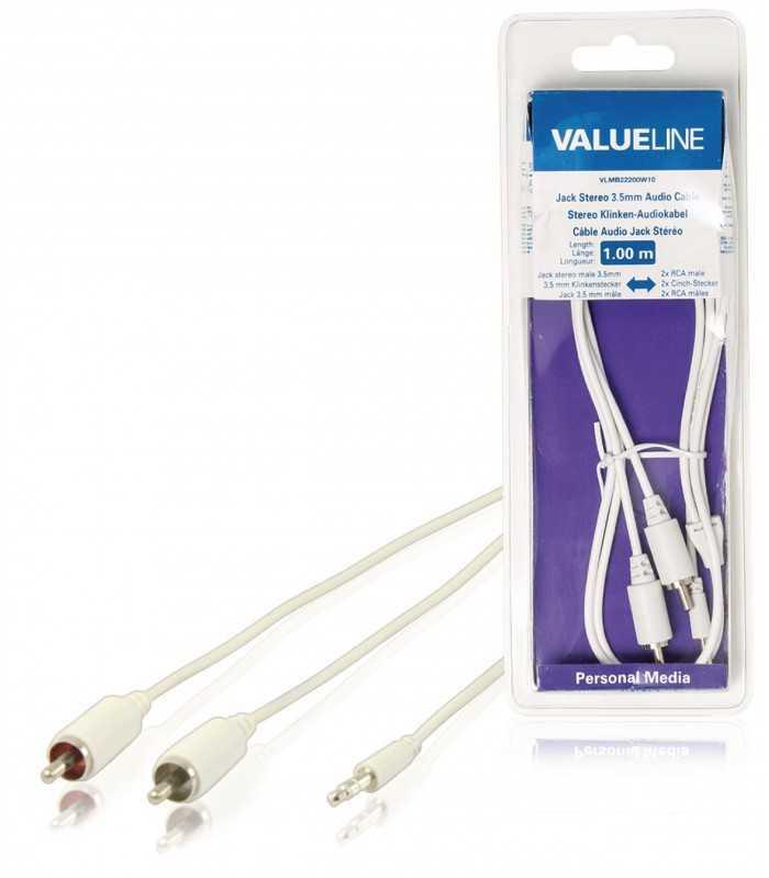 Cablu audio jack stereo 3.5 mm tata - 2x RCA tata 1m alb Valueline