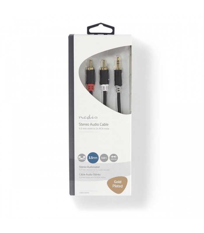 cablu audio jack stereo 35 mm tata 2x rca tata 5m antracit nedis 2