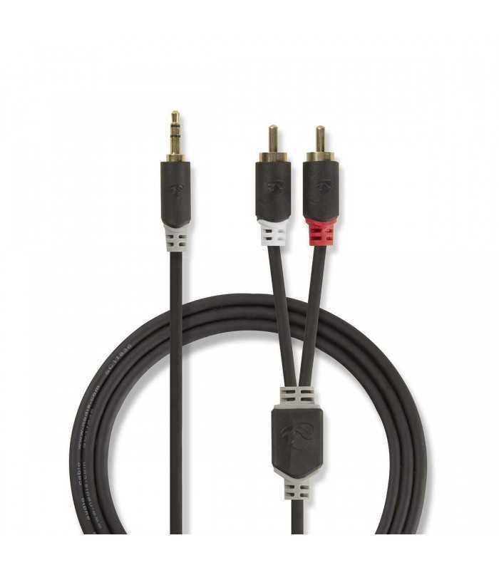 Cablu audio JACK stereo 3.5 mm tata - 2x RCA tata 5m antracit Nedis