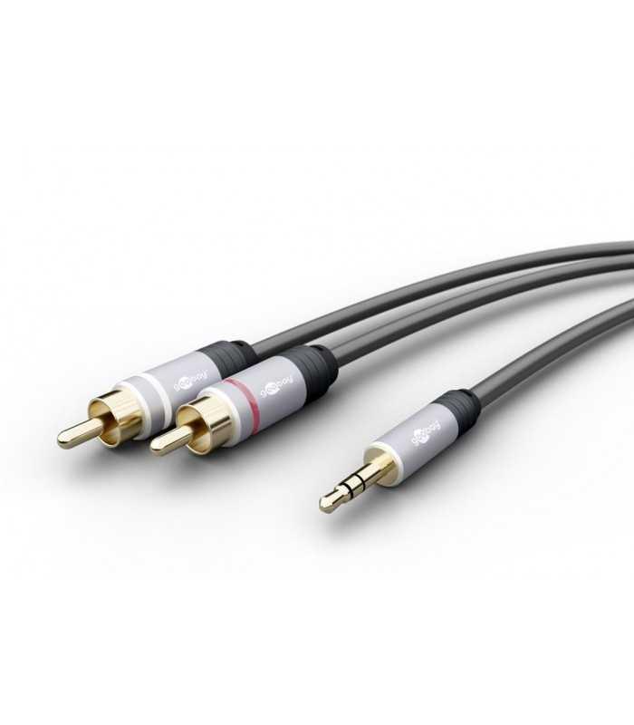 Cablu audio Jack stereo 3.5 mm tata - 2x RCA tata 5m dublu ecranat Goobay Plus