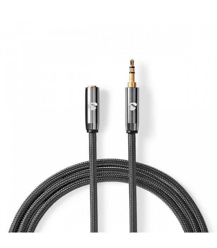 Cablu audio Jack stereo 3.5 mm tata - 3.5 mm mama Nedis 2m gri metal