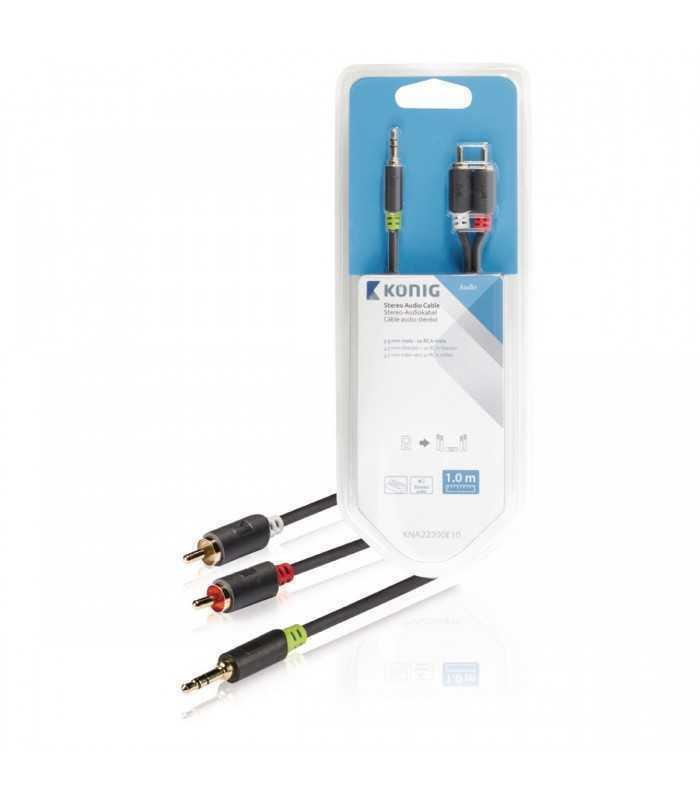 Cablu audio Jack stereo 3.5 mm tata - tata 1m gri Konig