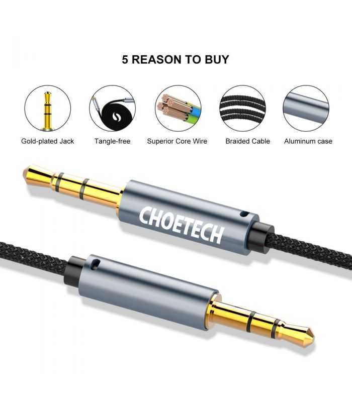 cablu audio jack stereo choetech aux002 35 mm tata 35 mm tata 12m negru 2