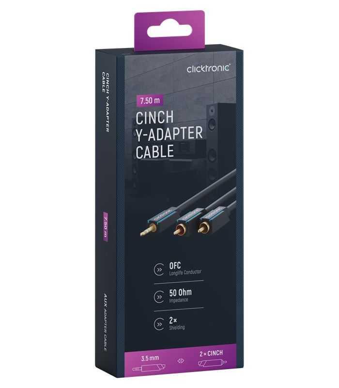 Cablu audio Profesional Jack 3.5 mm - 2x RCA 7.5m 50ohm OFC cupru dublu ecaranat fara oxigen AWG23 Clicktronic 70470