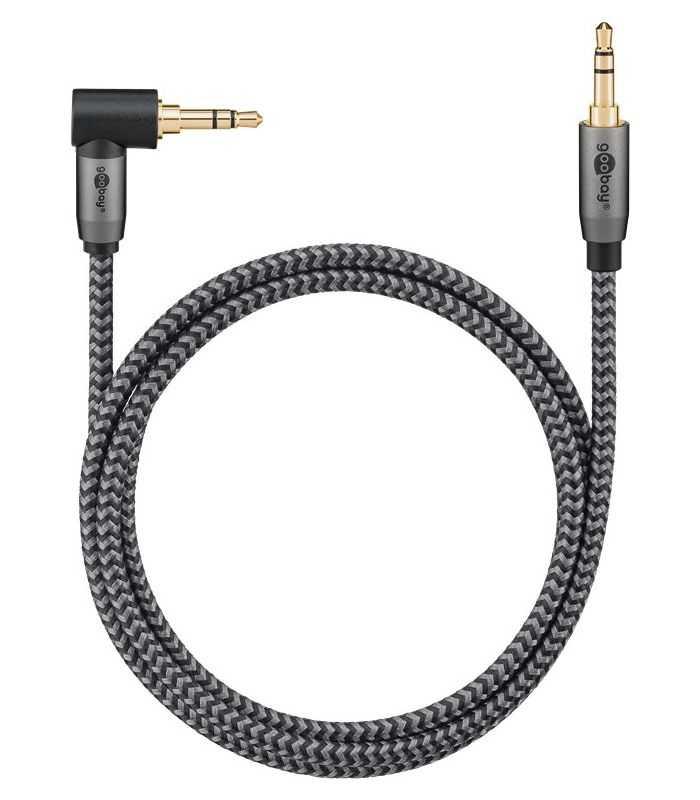 Cablu Audio Stereo 05m Textil Impletit Jack 35 Mm 35 Mm 90 Grade Tata Tata Aurit Goobay 65277
