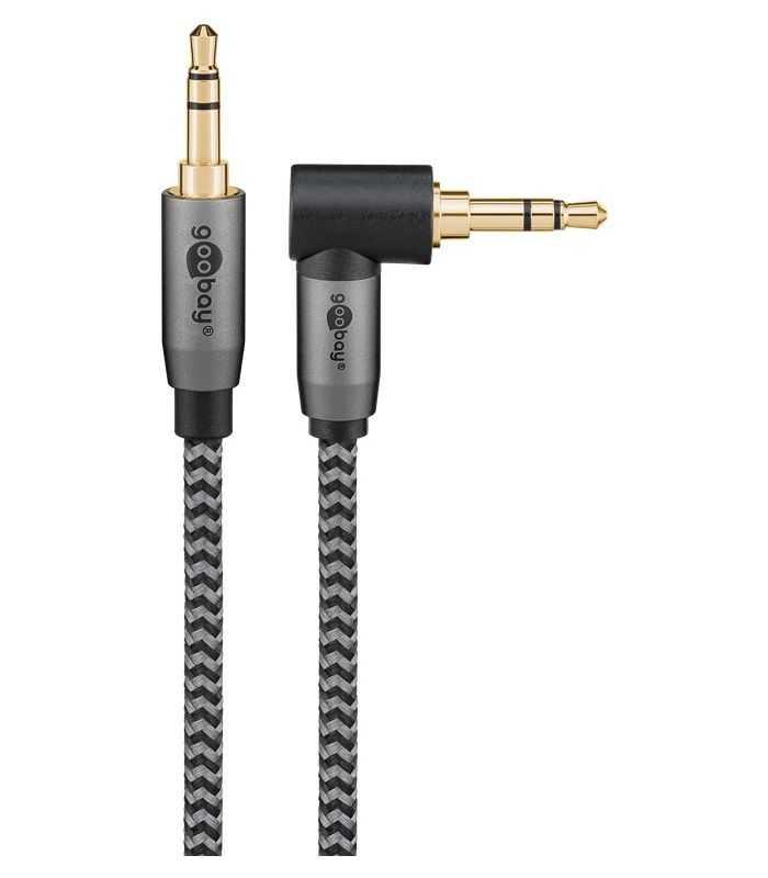 Cablu Audio Stereo 05m Textil Impletit Jack 35 Mm 35 Mm 90 Grade Tata Tata Aurit Goobay 65277