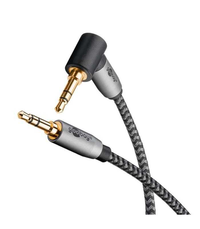 Cablu audio stereo 0.5m textil impletit Jack 3.5 mm - 3.5 mm 90 grade tata-tata aurit Goobay 65277