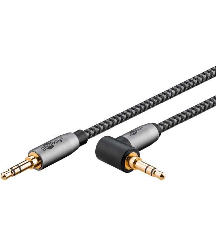 Cablu Audio Stereo 1m Textil Impletit Jack 35 Mm 35 Mm 90 Grade Tata Tata Aurit Goobay 65278