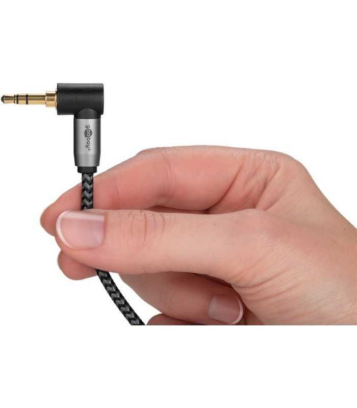 Cablu Audio Stereo 2m Textil Impletit Jack 35 Mm 35 Mm 90 Grade Tata Tata Aurit Goobay 65279
