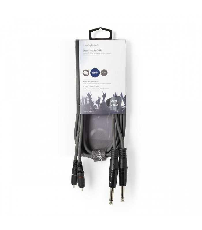 cablu audio stereo 2x 635 mm jack tata 2x rca tata 15m gri nedis 2